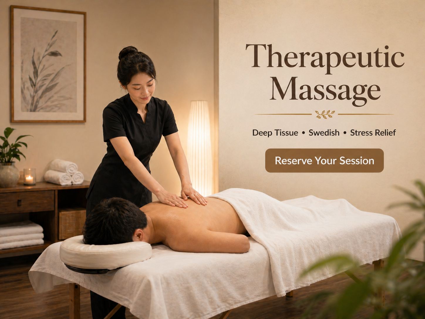 Therapeutic massage session at Golden SPA in Lake Forest CA — Swedish and Deep Tissue options