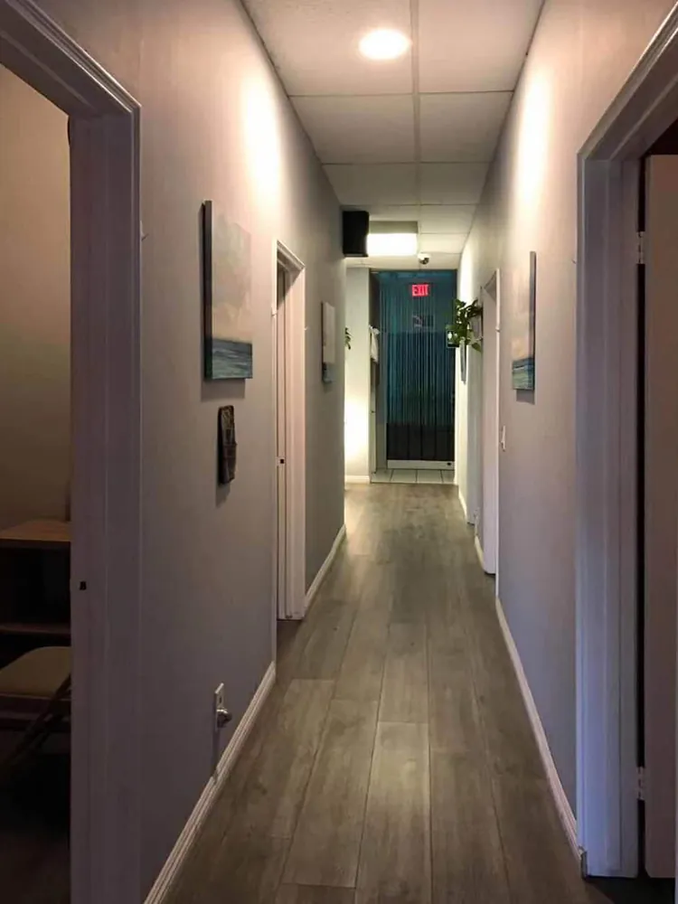 Hallway to the private rooms at Golden SPA Massage in Lake Forest, CA