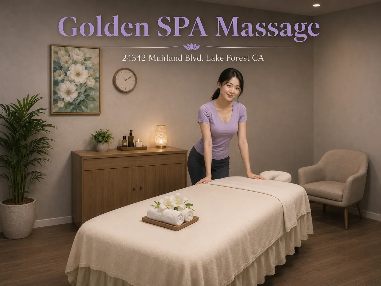 Friendly staff in a clean, private room at Golden SPA Massage near Laguna Woods, CA