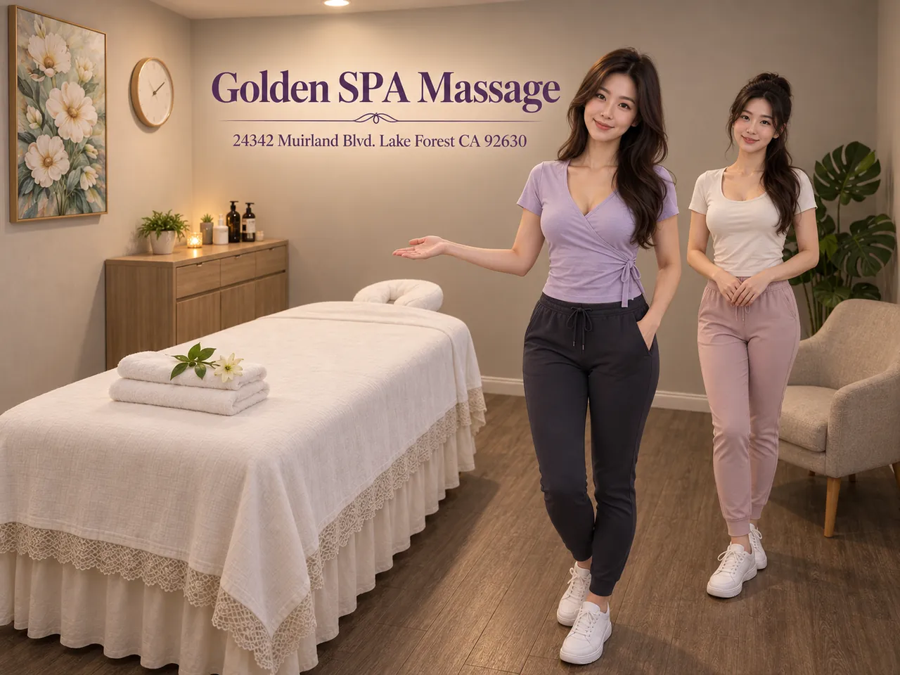 Friendly staff in a clean, private room for Relaxation Massage at Golden SPA Massage in Lake Forest, CA