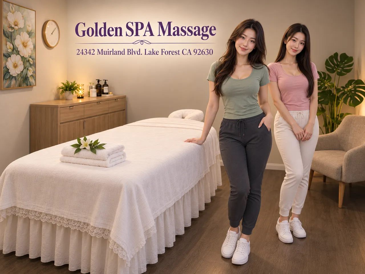 Friendly staff in a clean, private room at Golden SPA Massage near Mission Viejo, CA