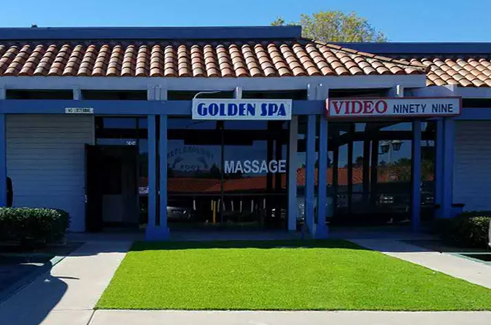Storefront of Golden SPA Massage on Muirlands Blvd, near Portola Hills, CA