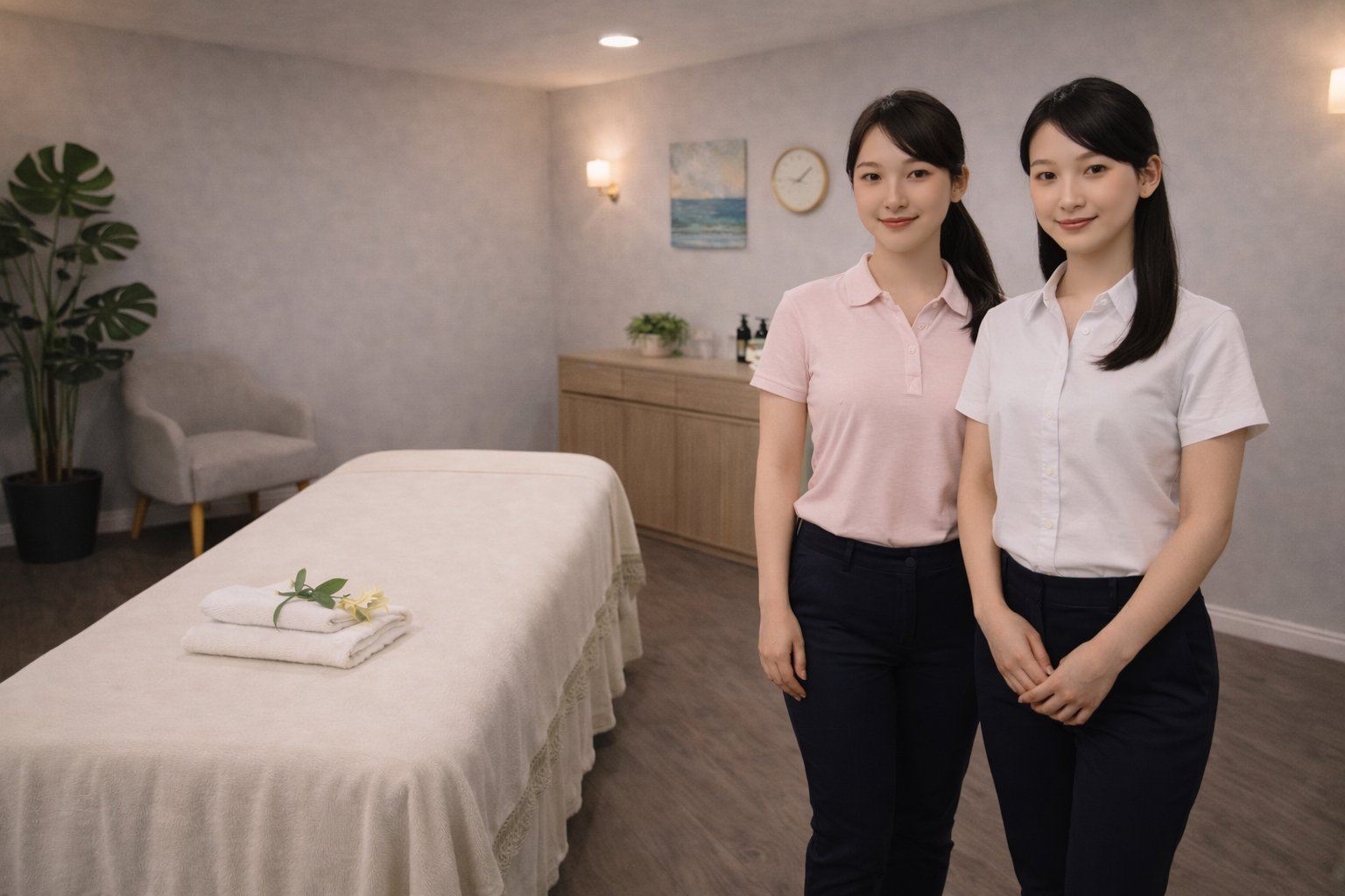 Two therapists ready in a quiet treatment room — Golden SPA Lake Forest